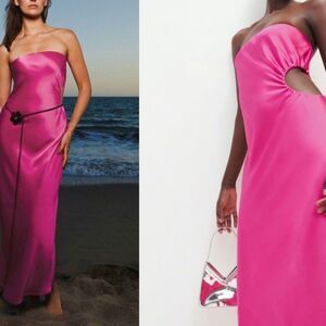 Reformation Nevaeh Strapless Satin Midi Dress $278 NEW